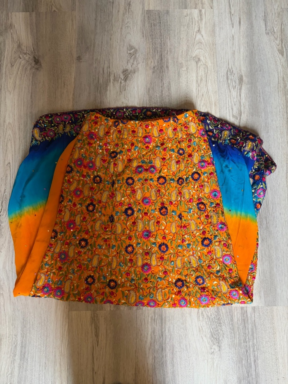 Handmade Pakistani Embroidered Orange Floral A-Line Women's Skirt